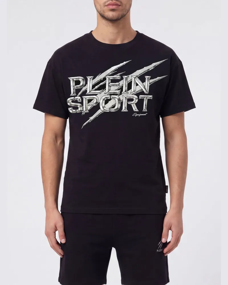 Philipp Plein T-Shirt aus Baumwolljersey mit kontrastierendem Logo-Print Schwarz