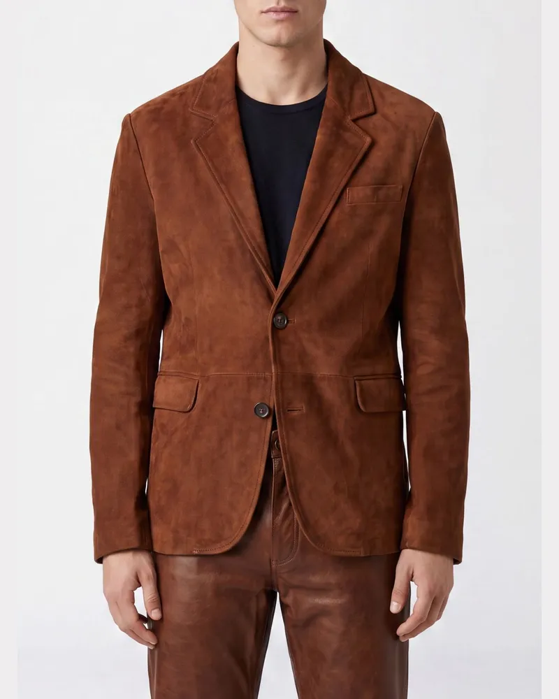 Golden Goose Einreihiger Blazer aus Veloursleder mit klassischem Revers Braun