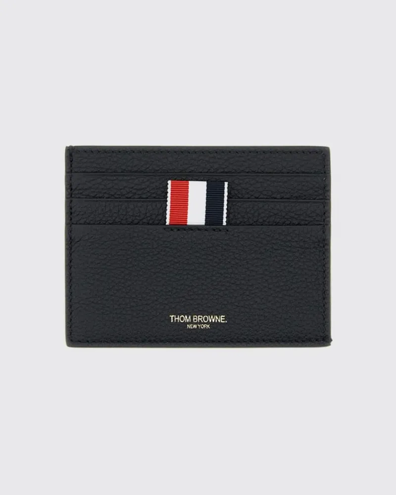 Thom Browne 4-Bar Kartenetui aus Vollnarbenleder mit sechs Fächern Schwarz