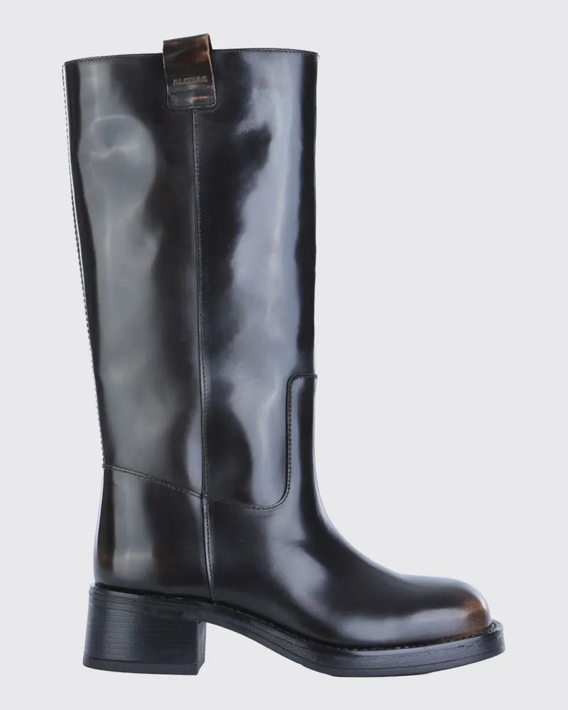 Alohas Kniehohe Sajan-Lederstiefel mit eckiger Kappe und niedrigem Absatz Braun