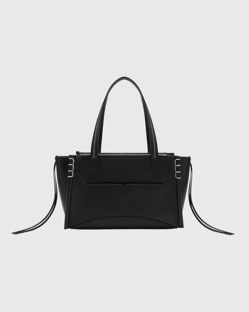 J.W.Anderson Schultertasche aus vollnarbigem Kalbsleder mit Kontrastnähten Schwarz
