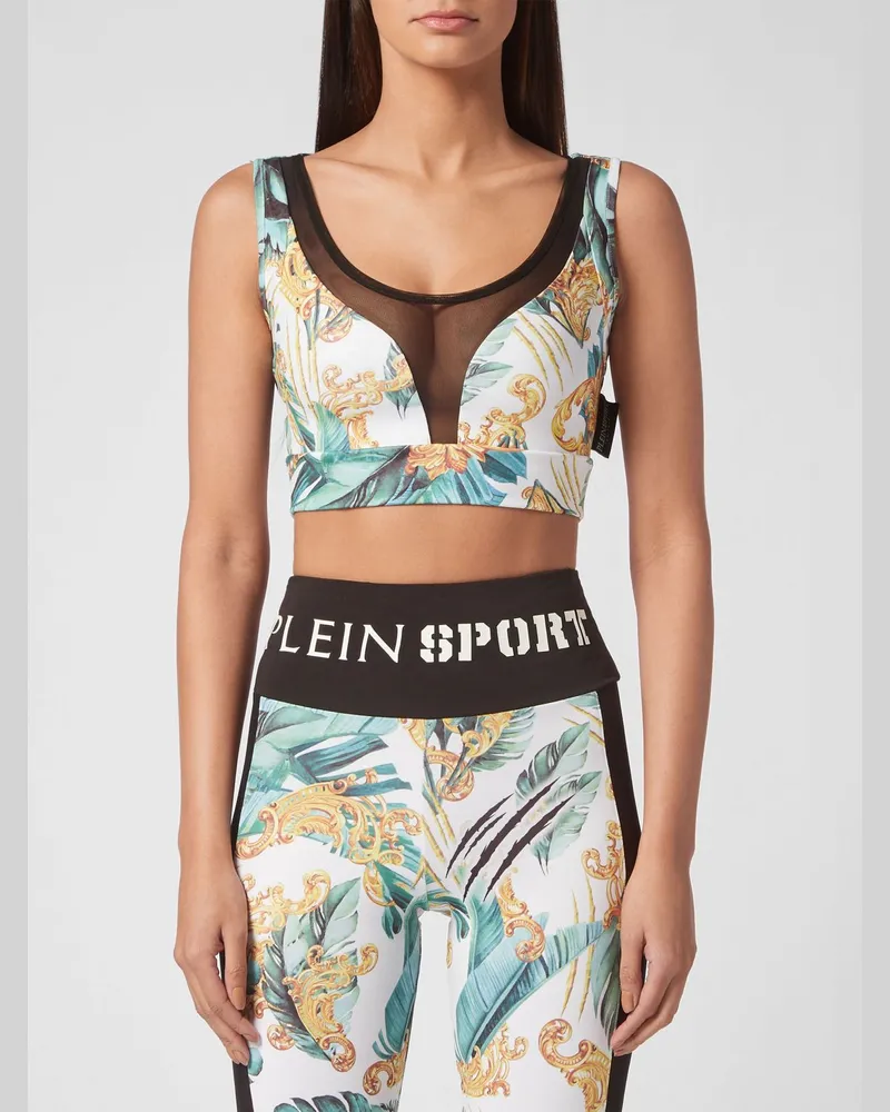 Philipp Plein Gekürztes Sport-Top mit schulterfreiem Design und Grafik-Print Bunt