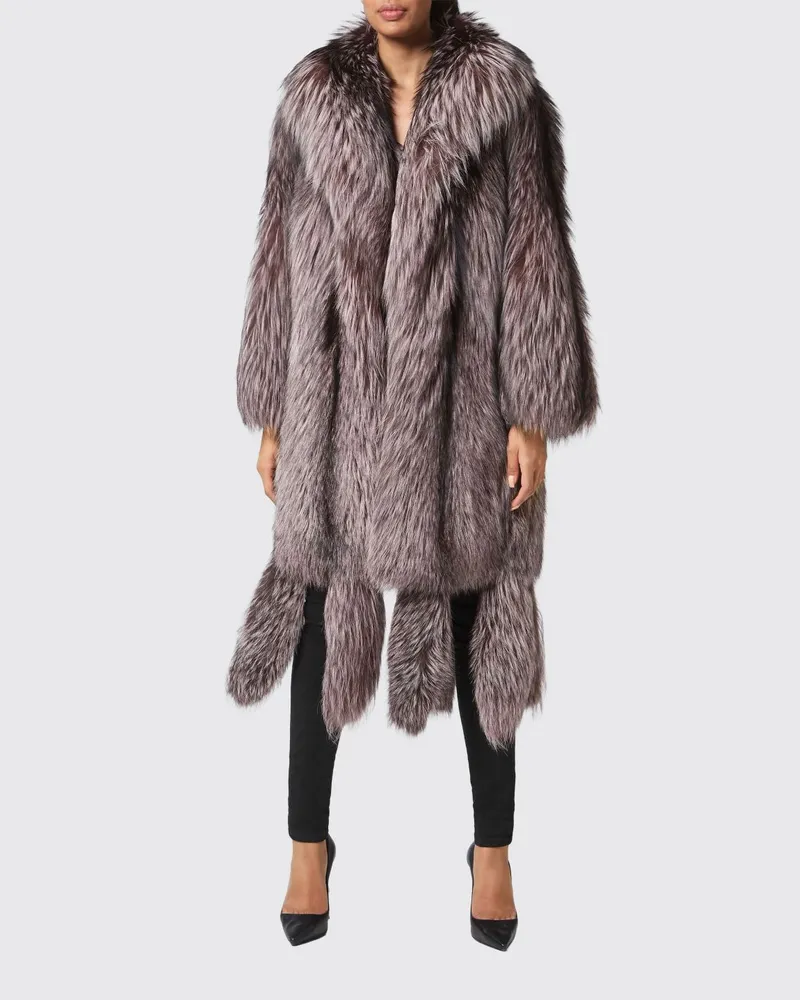 Philipp Plein Fuchspelzmantel mit Schalkragen und Fransen Fuchsia