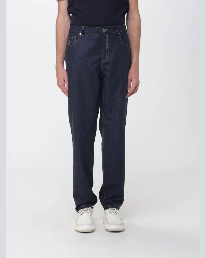 Brunello Cucinelli Five-Pocket-Jeans mit geradem Bein aus Wollfilz Navy