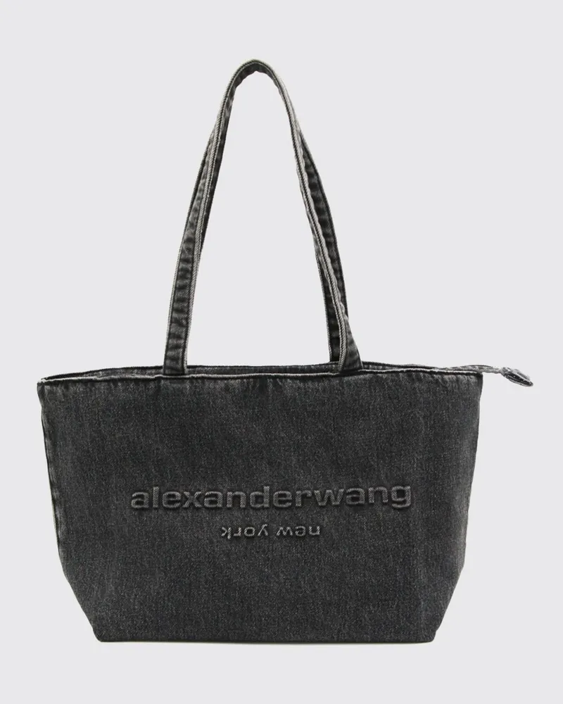 Alexander Wang Große Tote-Tasche von aus Baumwolldenim mit gesticktem Logo Grau