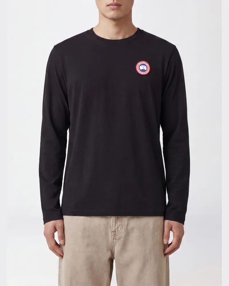 Canada Goose Langärmeliges Baumwoll-T-Shirt mit Kontrastlogo Schwarz