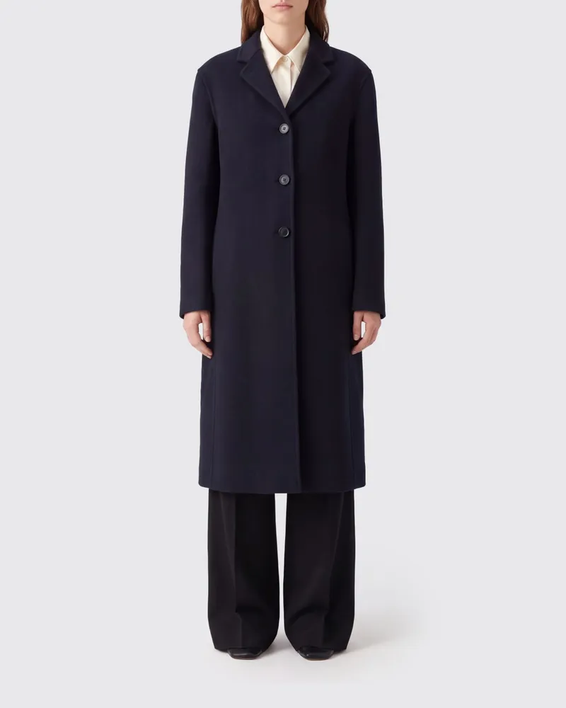 Jil Sander Langer Einreihiger Mantel aus Kaschmir und Seide Blau