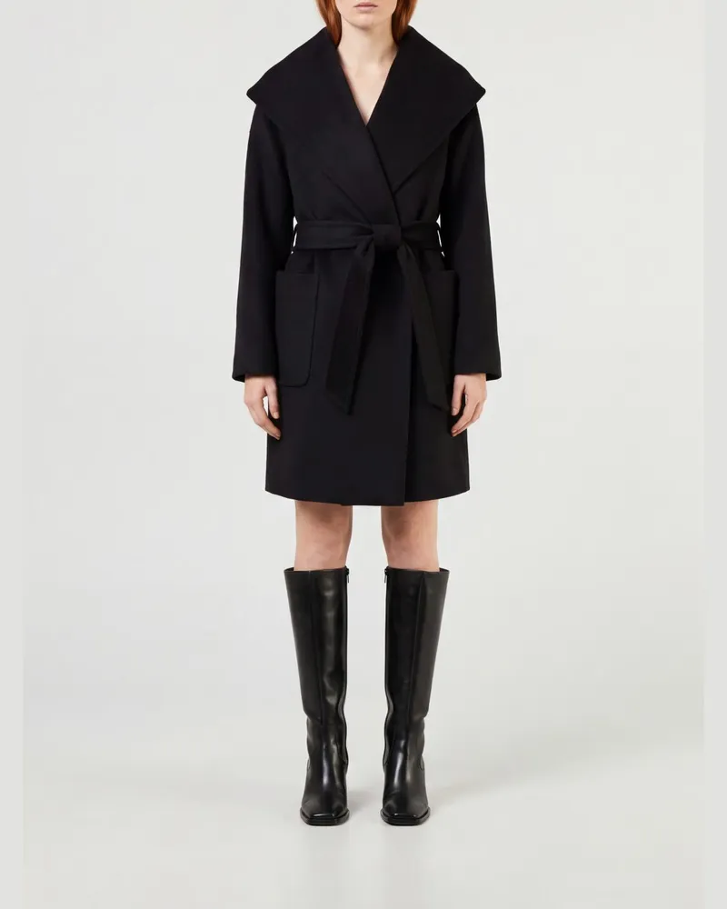 Max Mara Bademantel-Mantel von aus Kamelwolle mit Gürtel und Schalkragen Schwarz