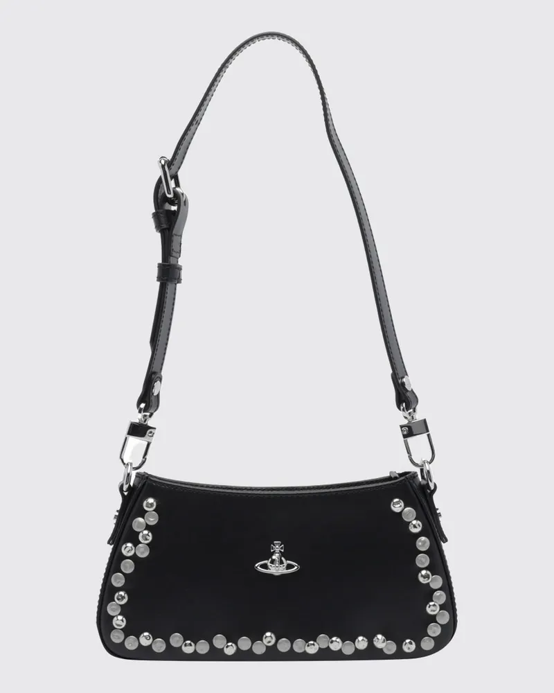 Vivienne Westwood Mini-Schultertasche aus glattem Kalbsleder mit Nieten Schwarz