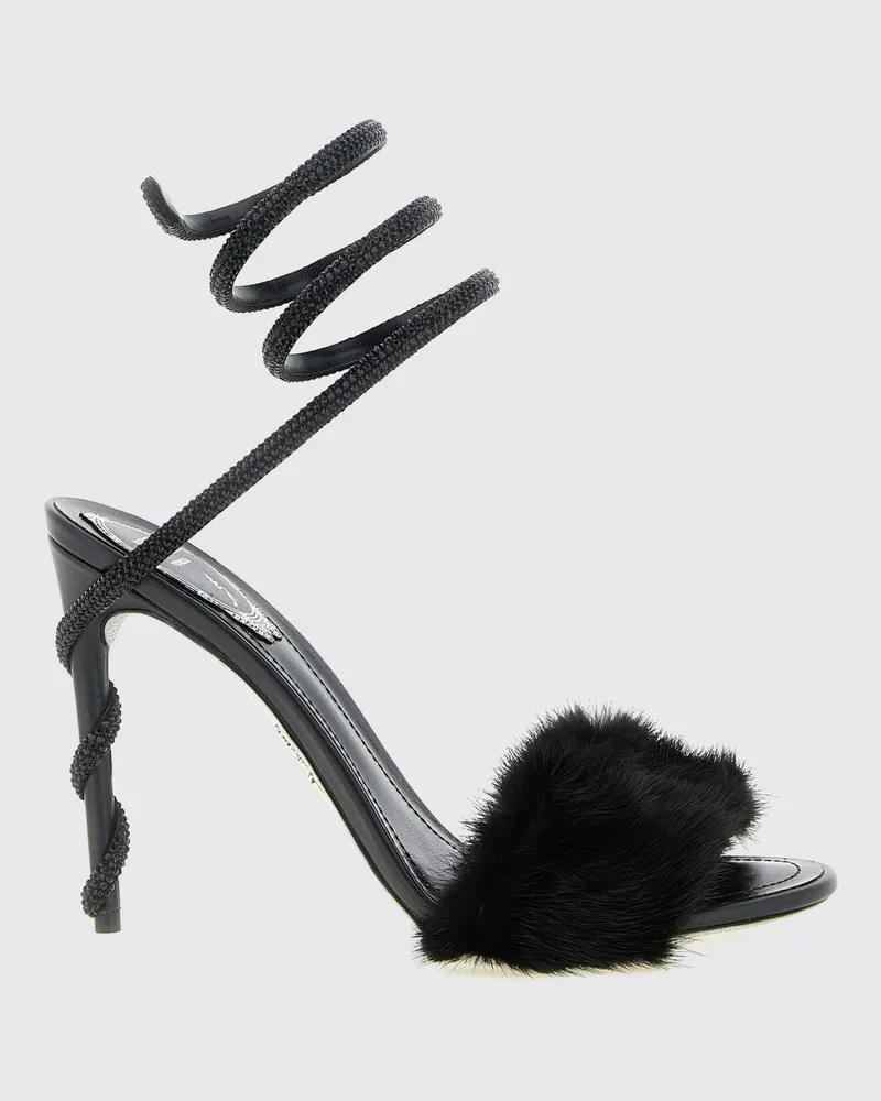 René Caovilla Margot Sandalen aus Leder mit Stiletto-Absatz und Kristall-Schlangenriemen Schwarz