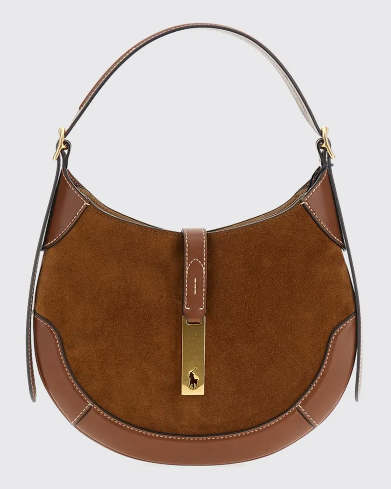 Ralph Lauren Schultertasche aus Leder und Veloursleder mit abnehmbarem Riemen Burnt