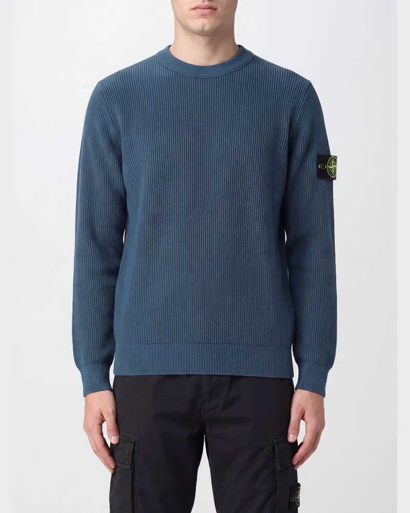 Stone Island Slim Fit Baumwollpullover mit Rundhalsausschnitt und Kompass-Logo Navy