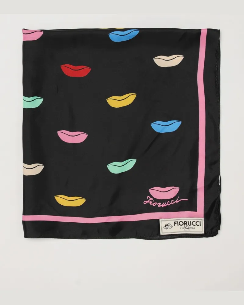 Fiorucci Quadratischer Schal aus Seide und Viskose mit Grafikdruck Schwarz