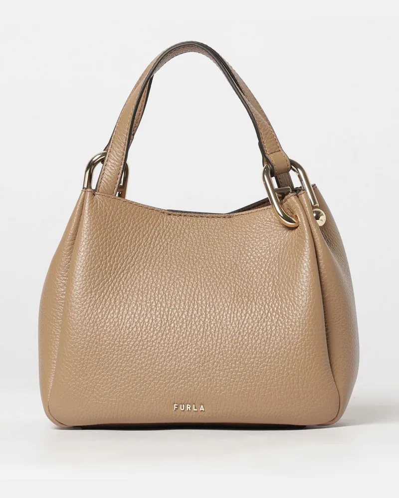 Furla Nuvola-Minitasche aus Leder mit doppeltem Henkel und verstellbarem Schultergurt Beige