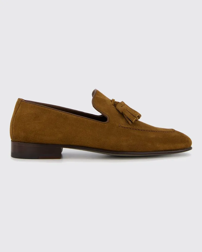 Manolo Blahnik Klassische Wildleder-Loafer mit Quasten und erhabener Naht Braun