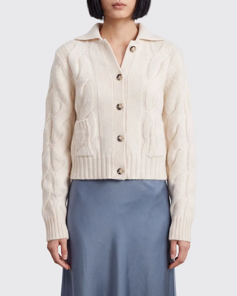 ALLUDE Cardigan aus Kaschmir und Seide mit klassischem Kragen und Knopfverschluss Weiß