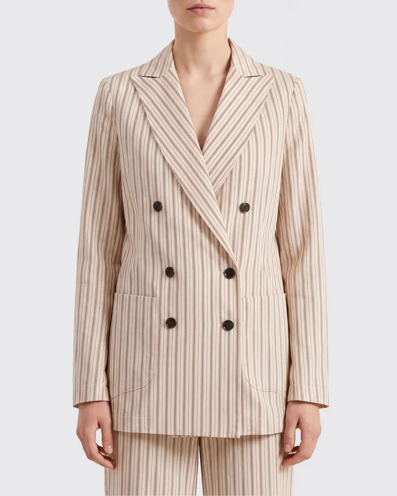 MYTHS Zweireihiger Blazer aus gestreiftem Lyocell Braun