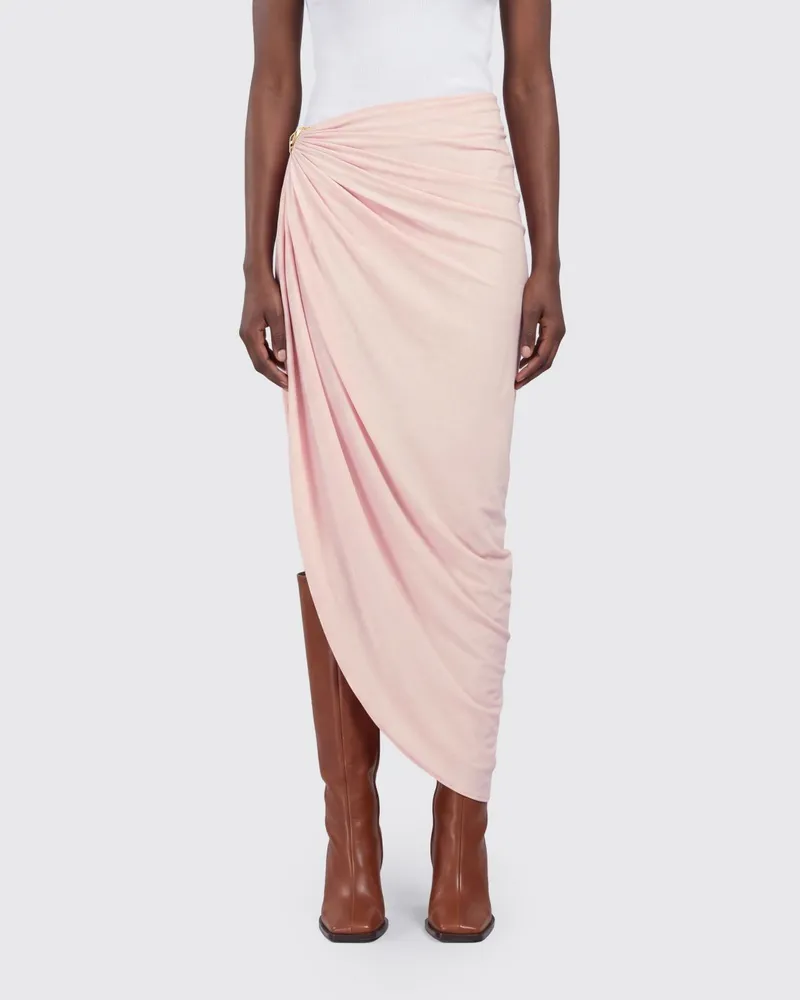 SPORTMAX Asymmetrischer drapierter Jersey-Midirock mit hoher Taille Puder
