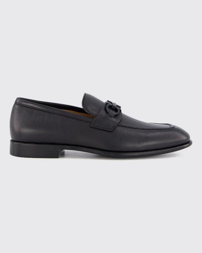 Ferragamo Penny-Loafer aus gehämmertem Leder mit Gancini-Logo Schwarz