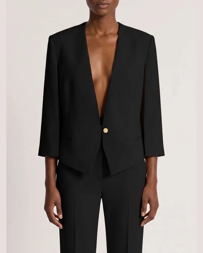 Alberta Ferretti Einreihiger Viskose-Blazer mit asymmetrischem Saum Schwarz