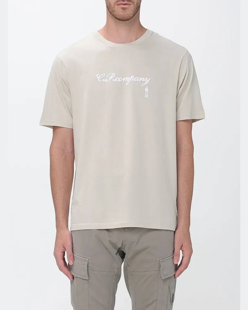 C.P. Company Kurzärmeliges Baumwoll-T-Shirt mit kontrastierendem Logo auf der Brust Grau