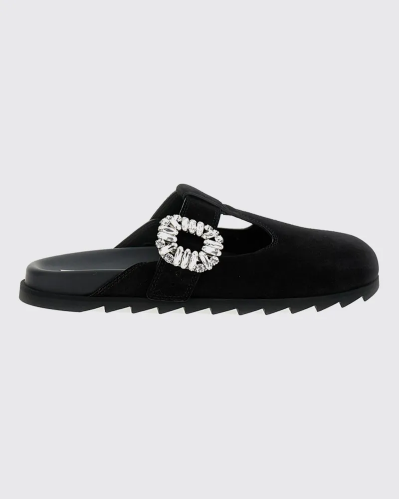 Roger Vivier Slidy Viv' Mules aus Veloursleder mit Kristallschnalle Schwarz