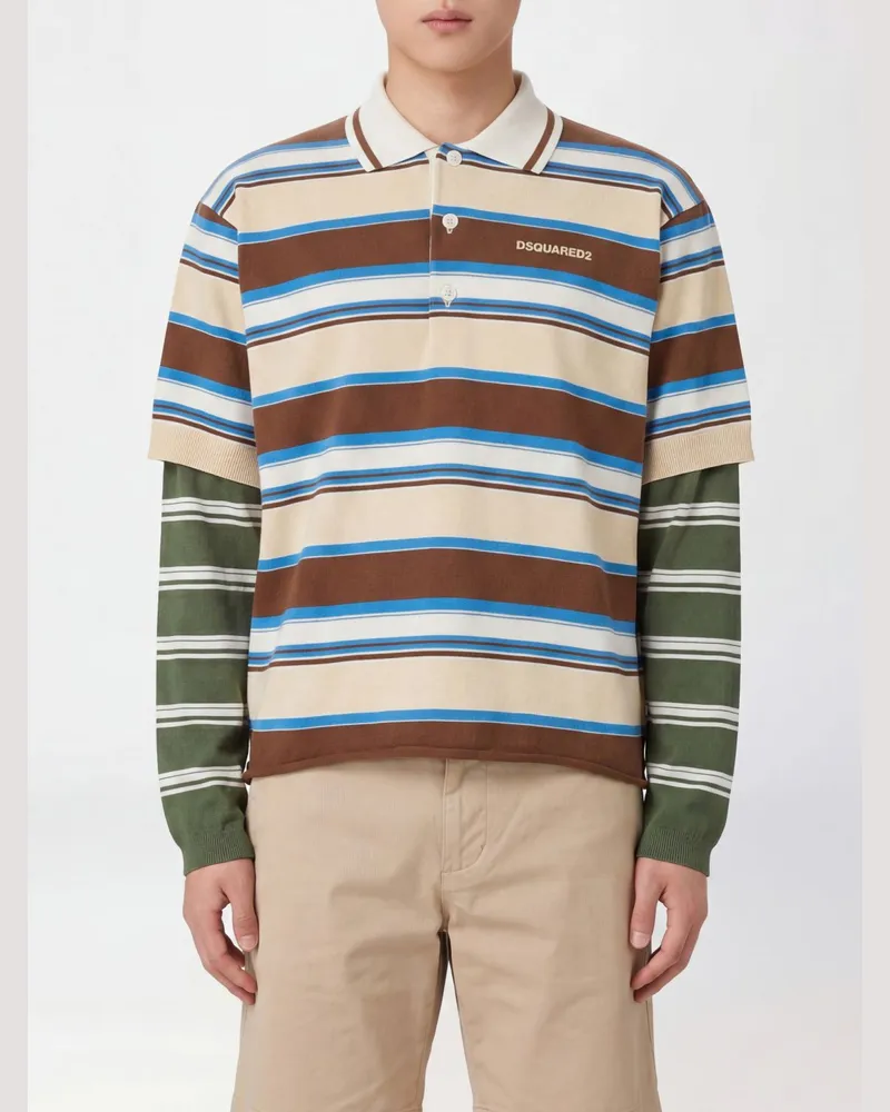 Dsquared2 Langärmeliges Baumwoll-Poloshirt mit mehrfarbigem Streifenmuster Bunt