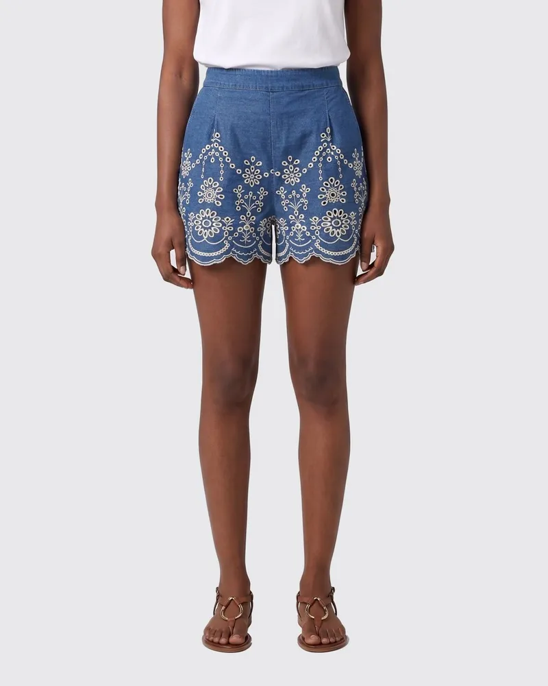 MC2 Saint Barth Gestreifte Baumwoll-Shorts Hellblau