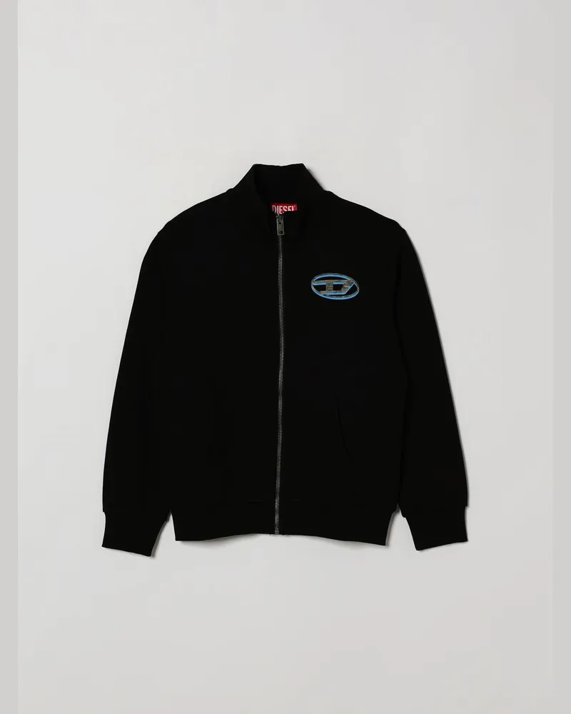 Diesel Sweatshirt aus Baumwolle für Jungen mit Reißverschluss, Stehkragen und Oval-D-Logo Schwarz