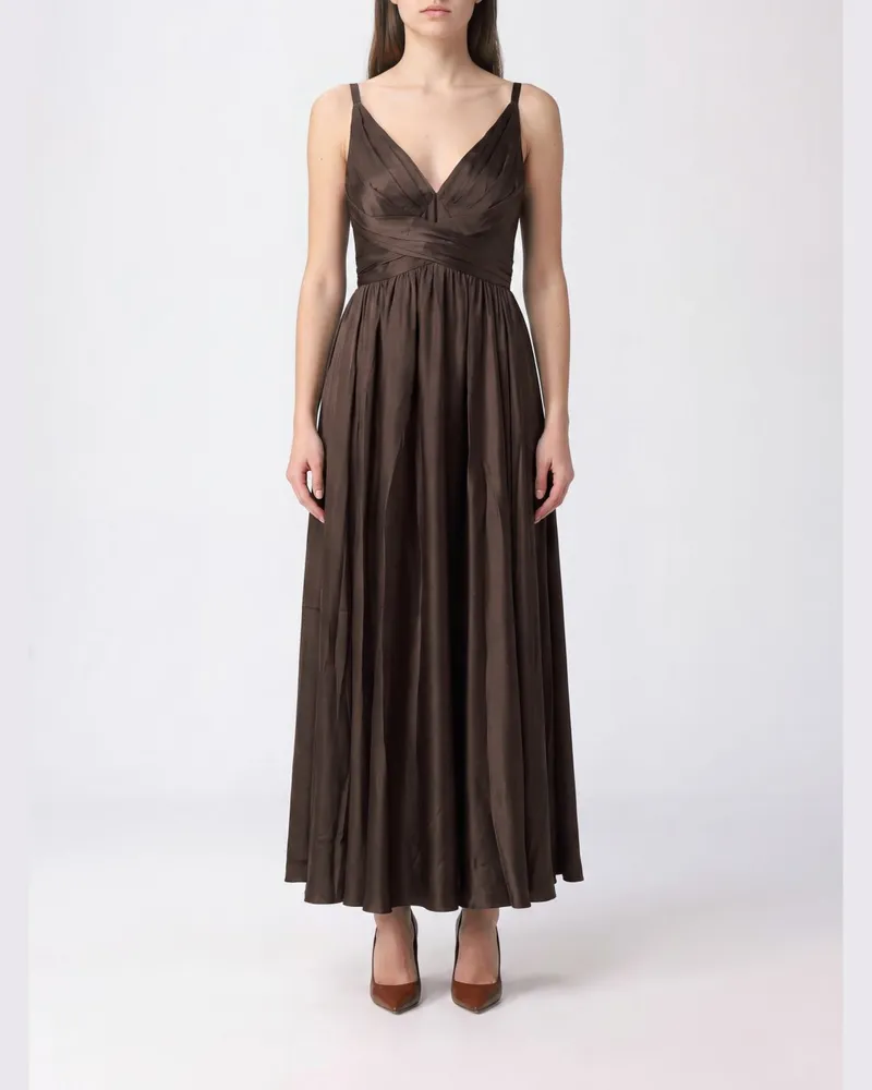 Zimmermann Schulterfreies Midi-Abendkleid aus Seide mit V-Ausschnitt Braun
