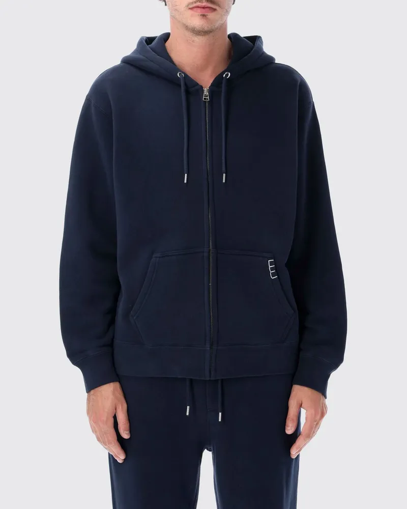 J.W.Anderson Baumwoll-Kapuzenjacke mit Reißverschluss und Kontrastlogo Blau
