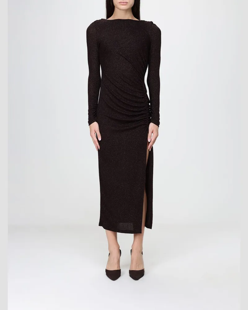 Hanita Drapiertes Midi-Etuikleid aus Lurex-Jersey mit Seitenschlitz Braun