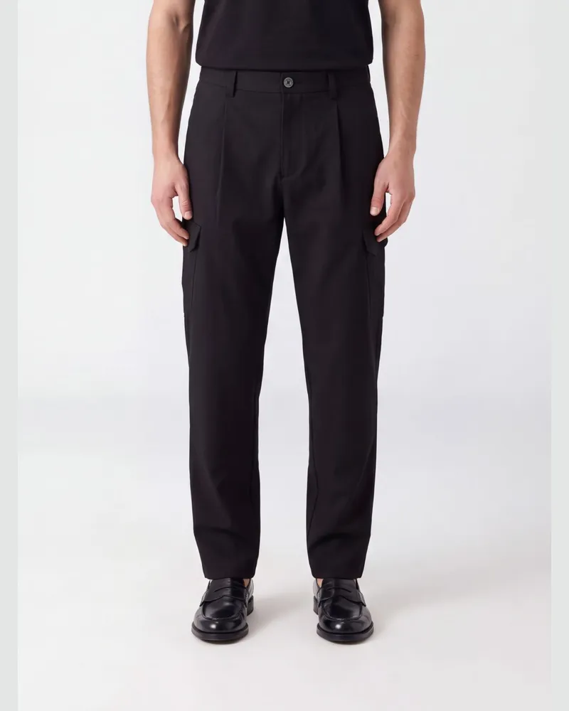Herno Slim Fit Cargohose aus technischem Gewebe mit Bundfalten und mittelhohem Bund Schwarz