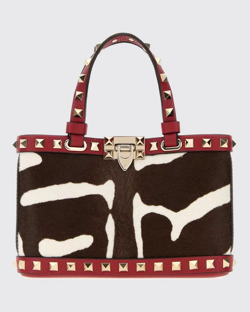 Valentino Garavani Rockstud Tasche aus Animalier-Ponyfell und Leder Weiß