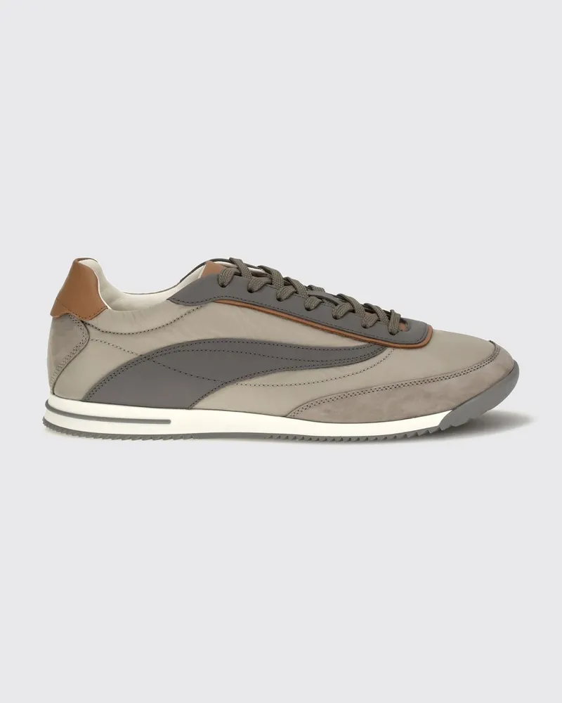 Brunello Cucinelli Low-Top-Schnürsneaker aus zweifarbigem Wildleder und Nylon Kaki