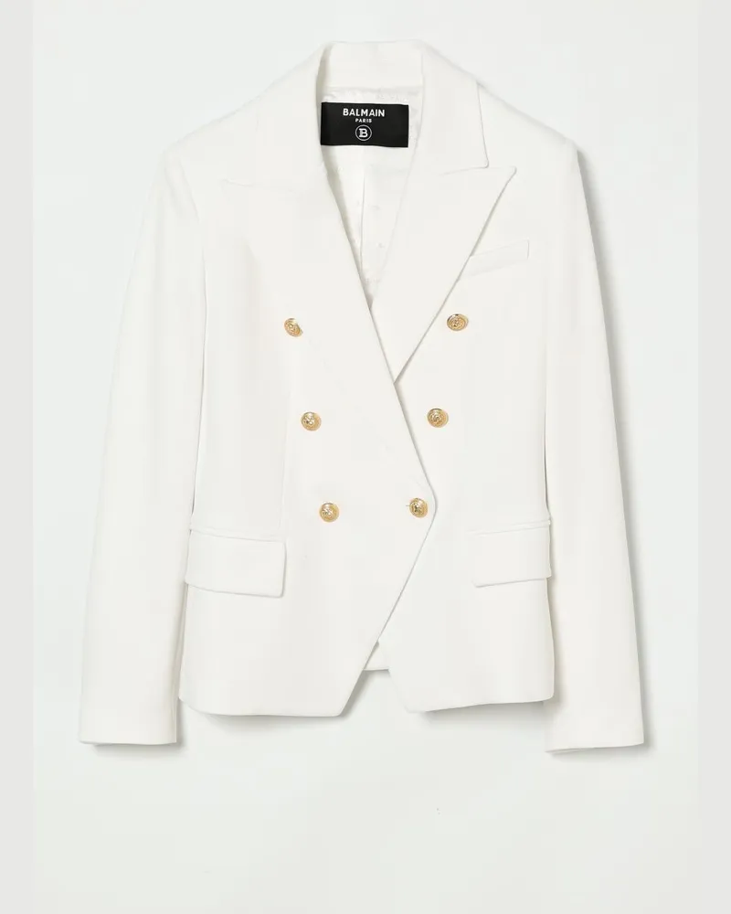 Balmain Zweireihiger Crêpe-Blazer Weiß