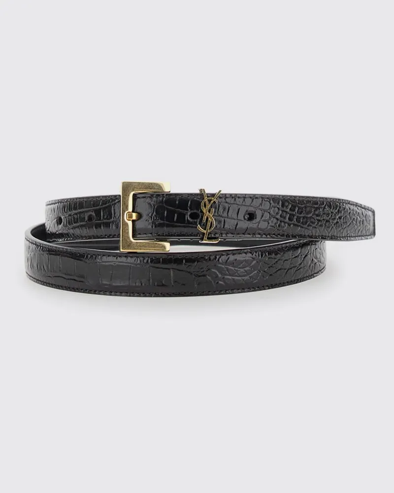 Saint Laurent Cassandre Gürtel aus Kalbsleder in Kroko-Optik mit YSL-Monogramm Braun