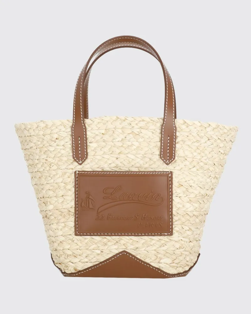 Lanvin Catch Handtasche aus gewebtem Bast mit Ledergriffen Beige