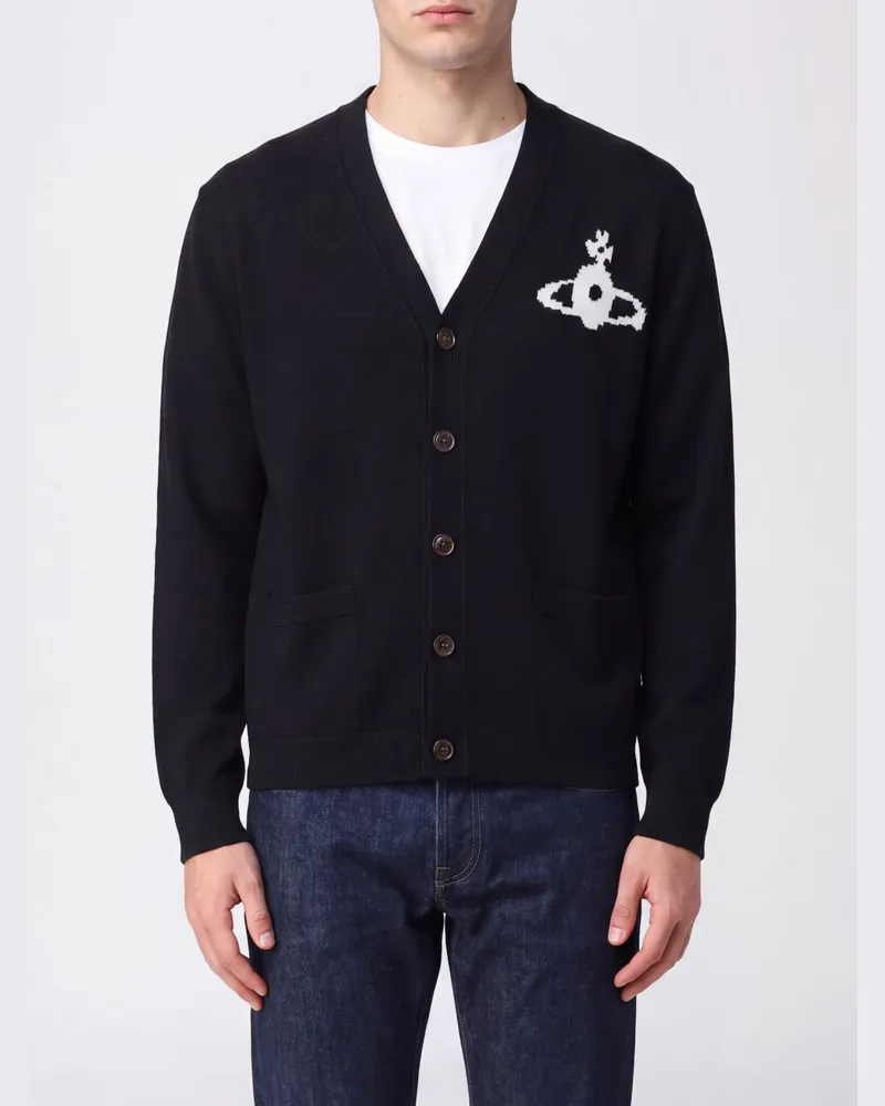Vivienne Westwood Woll-Cardigan mit V-Ausschnitt und Jacquard-Orb-Logo Schwarz
