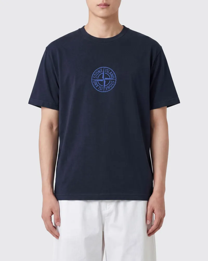 Stone Island Baumwoll T-Shirt mit Logo Blau