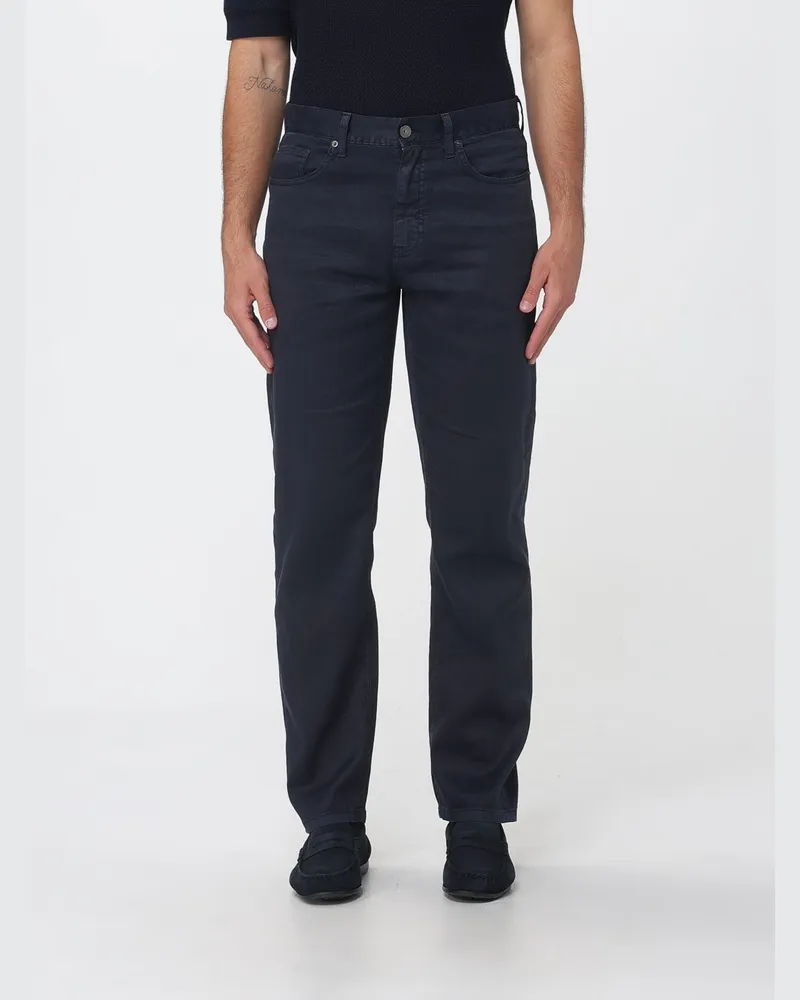 Ermenegildo Zegna 5-Pocket-Hose aus Leinen-Baumwoll-Mischung Navy