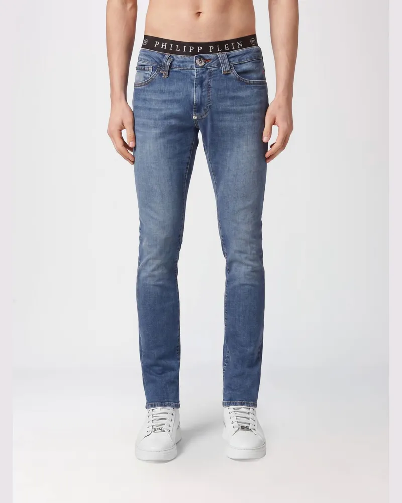 Philipp Plein Slim Fit Skinny Jeans aus Baumwolldenim mit Metall-Logo-Plakette Denim