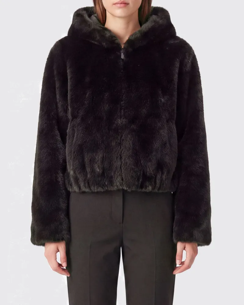 Pinko Kurze Jacke aus Kunstpelz mit Kapuze und überschnittenen Schultern Braun