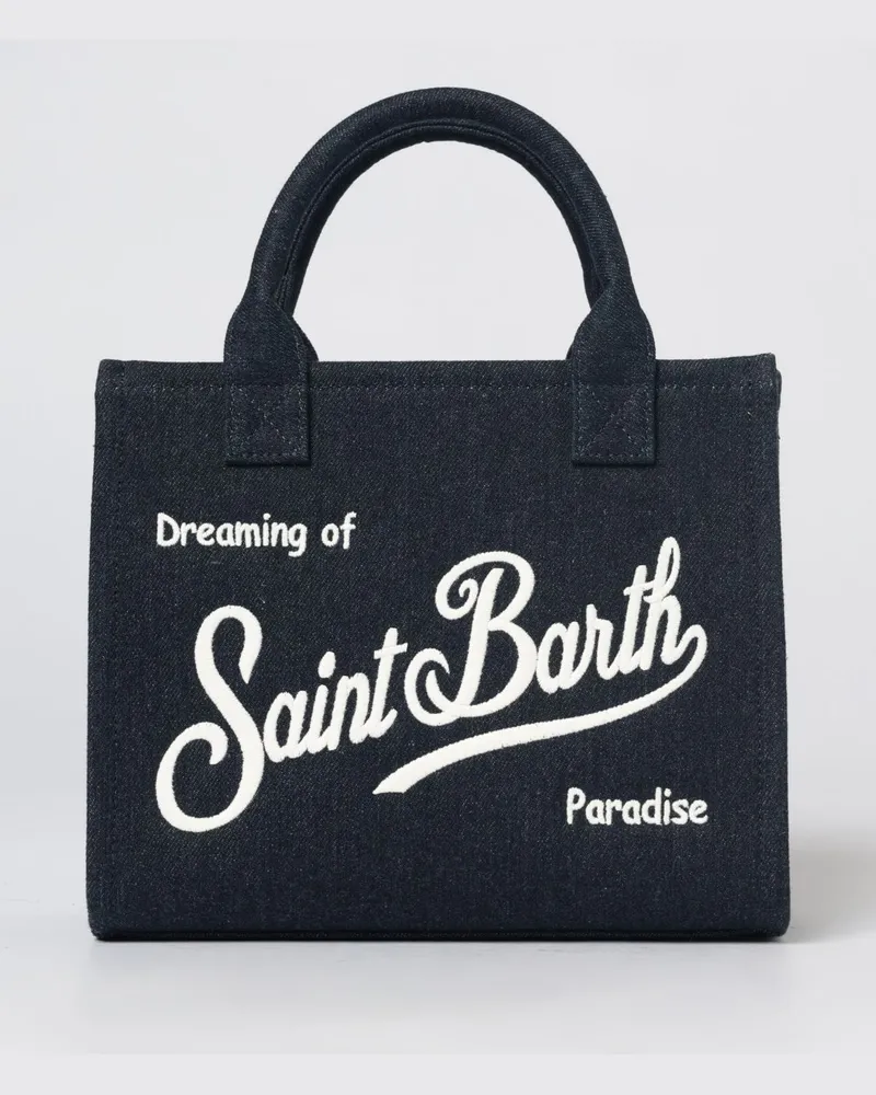 MC2 Saint Barth Vanity Handtasche aus Baumwolltwill mit gesticktem Logo Blau