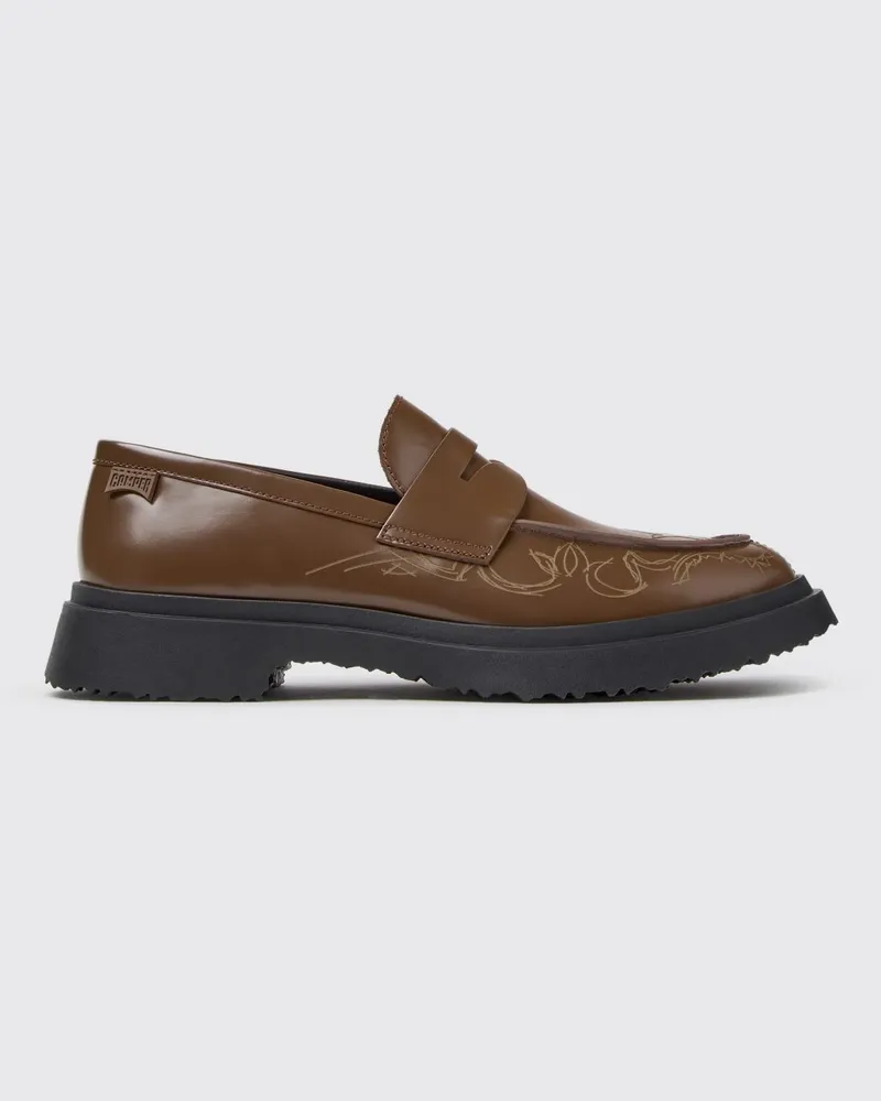 Camper Walden Loafer aus Glattleder mit Grafikdruck und Steg Braun