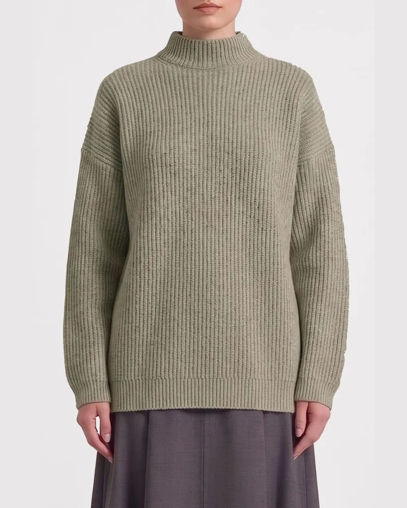 Brunello Cucinelli Pullover mit Stehkragen aus Baumwolle mit überschnittenen Schultern Grau