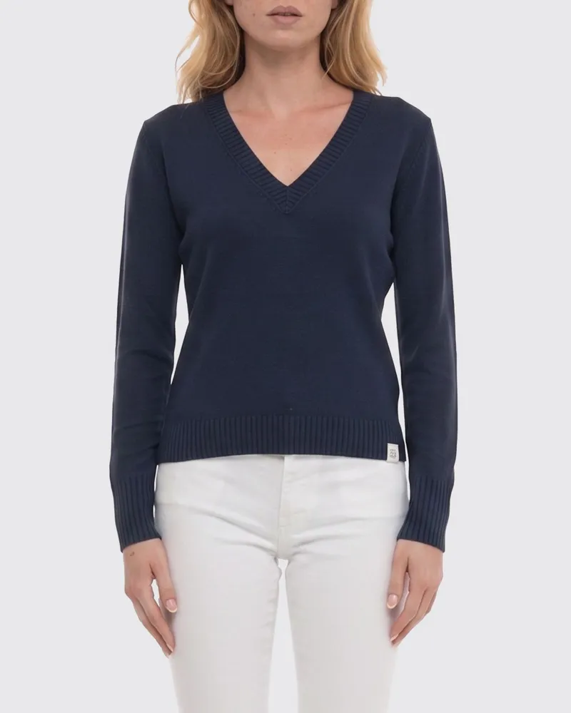 Peuterey Slim-Fit-Pullover aus Viskose mit V-Ausschnitt und langen Ärmeln Blau