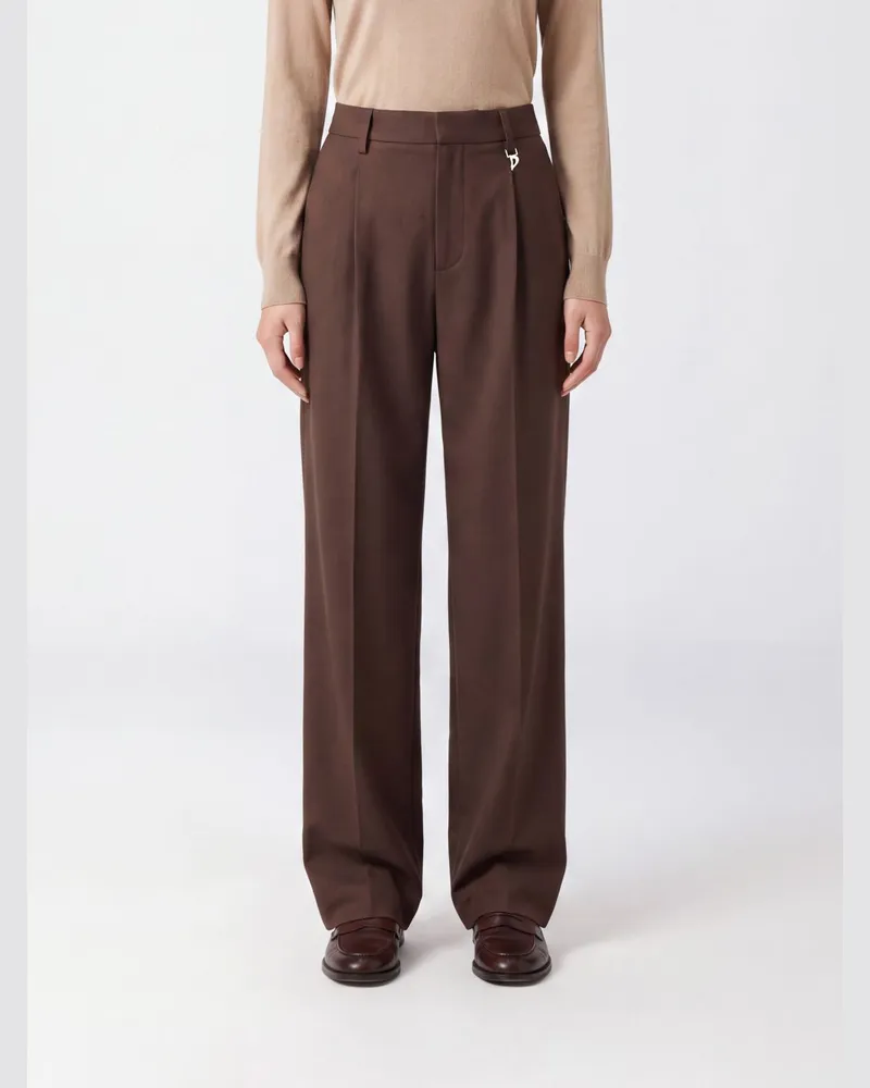 Dondup Palazzo-Hose aus Seidenmischung mit hoher Taille und Bundfalten Braun