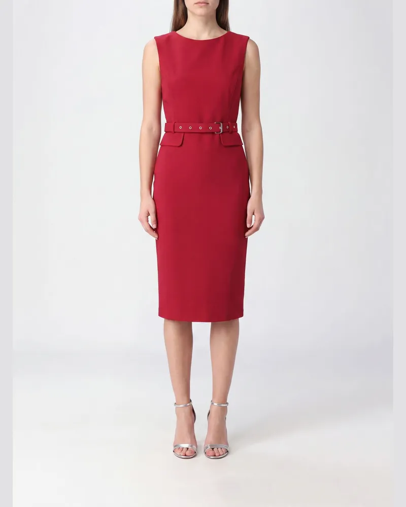 Pinko Ärmelloses Etui-Midikleid aus Crêpe mit Taillengürtel Rot
