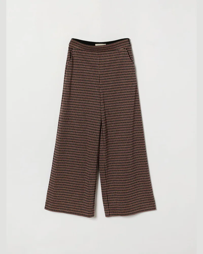 Twin-Set Palazzo-Hose für Mädchen aus Jersey mit Hahnentrittmuster Kaffee